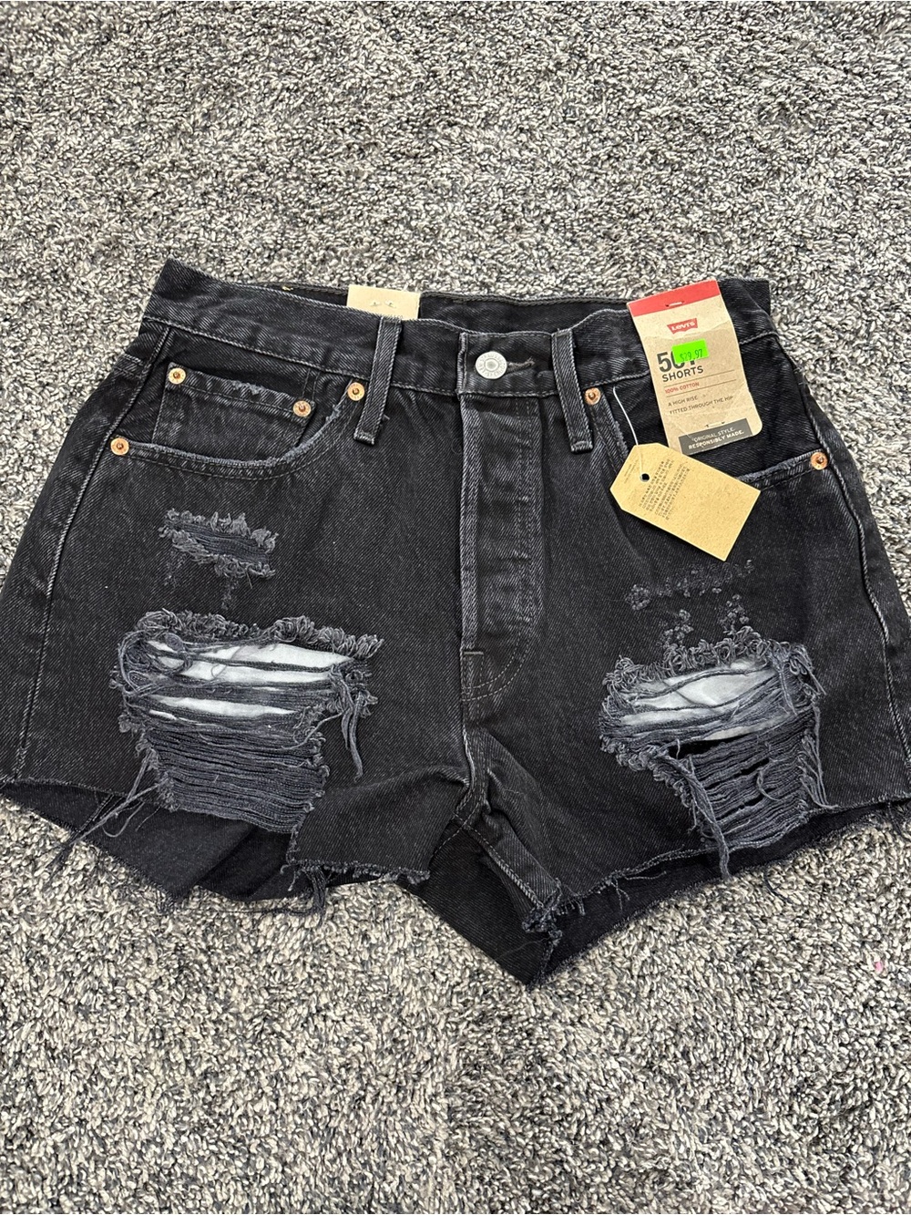 Black Distressed Levi High-Waist Women’s Denim Shorts size 27